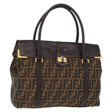 FENDI Zucca Canvas Tote Bag Black Brown Auth 134349AV