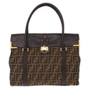 FENDI Zucca Canvas Tote Bag Black Brown Auth 134349AV-13