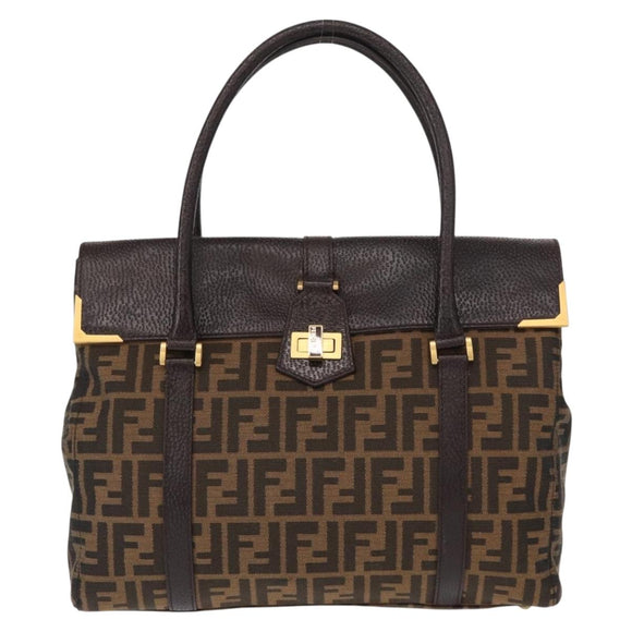 FENDI Zucca Canvas Tote Bag Black Brown Auth 134349AV