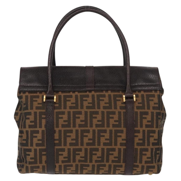FENDI Zucca Canvas Tote Bag Black Brown Auth 134349AV