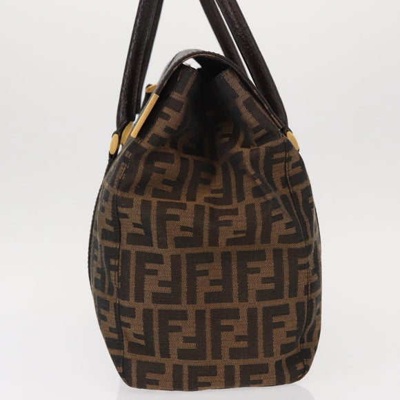 FENDI Zucca Canvas Tote Bag Black Brown Auth 134349AV