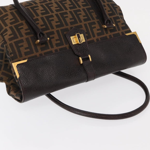 FENDI Zucca Canvas Tote Bag Black Brown Auth 134349AV