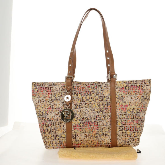 FENDI Zucchino Canvas Tote Bag Yellow Gold Auth 134352V