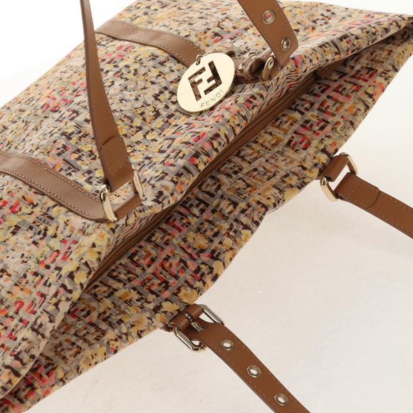 FENDI Zucchino Canvas Tote Bag Yellow Gold Auth 134352V