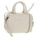 FENDI Hand Bag Leather 2way White Gold Auth 134353AM-1