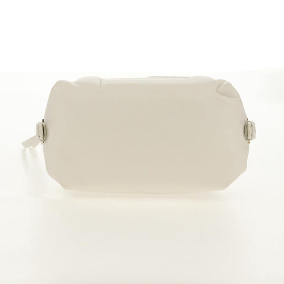 FENDI Hand Bag Leather 2way White Gold Auth 134353AM