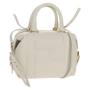 FENDI Hand Bag Leather 2way White Gold Auth 134353SAM