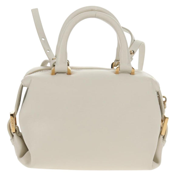 FENDI Hand Bag Leather 2way White Gold Auth 134353AM