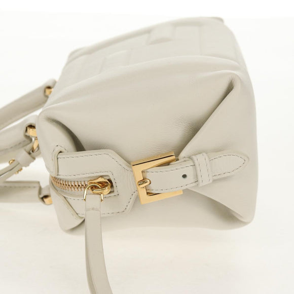 FENDI Hand Bag Leather 2way White Gold Auth 134353AM