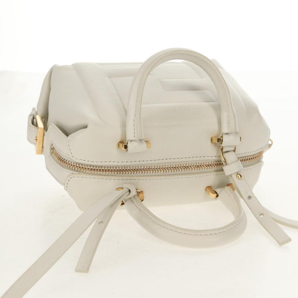 FENDI Hand Bag Leather 2way White Gold Auth 134353AM