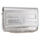 FENDI Chain Shoulder Bag Leather Silver Auth 134354V-1