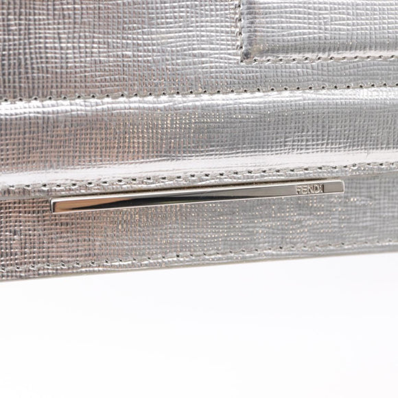 FENDI Chain Shoulder Bag Leather Silver Auth 134354V