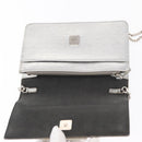 FENDI Chain Shoulder Bag Leather Silver Auth 134354V-20