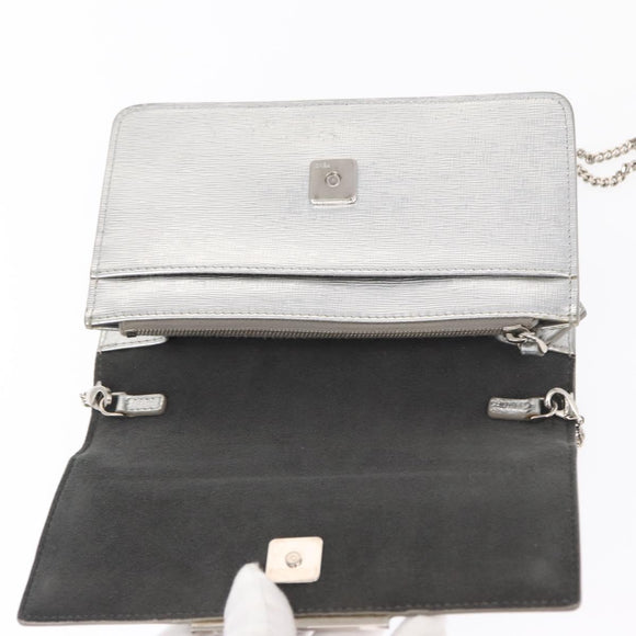FENDI Chain Shoulder Bag Leather Silver Auth 134354V