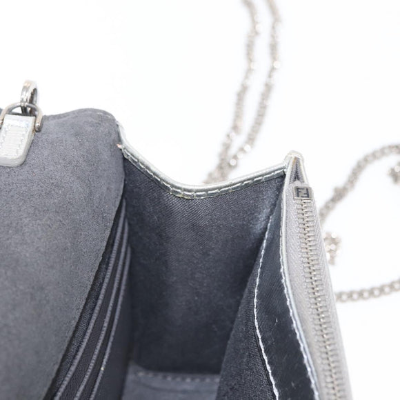 FENDI Chain Shoulder Bag Leather Silver Auth 134354V