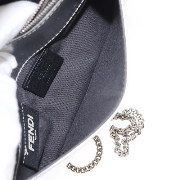 FENDI Chain Shoulder Bag Leather Silver Auth 134354V