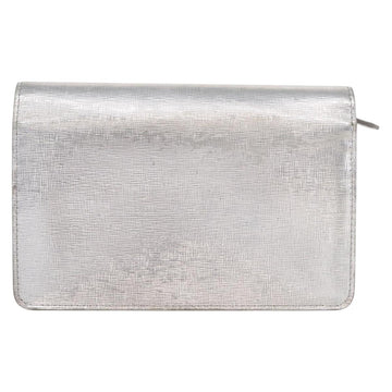 FENDI Chain Shoulder Bag Leather Silver Auth 134354V - 0