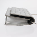 FENDI Chain Shoulder Bag Leather Silver Auth 134354V-3