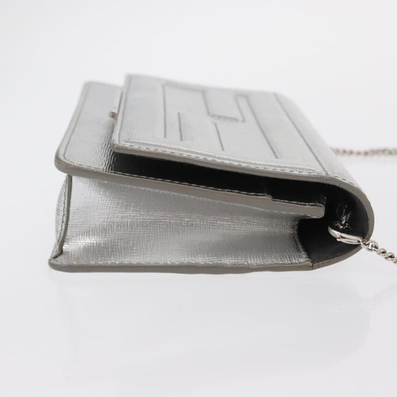 FENDI Chain Shoulder Bag Leather Silver Auth 134354V