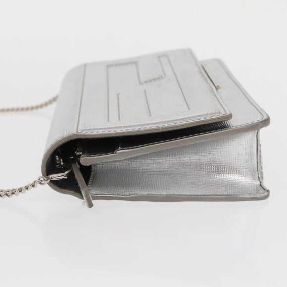 FENDI Chain Shoulder Bag Leather Silver Auth 134354V