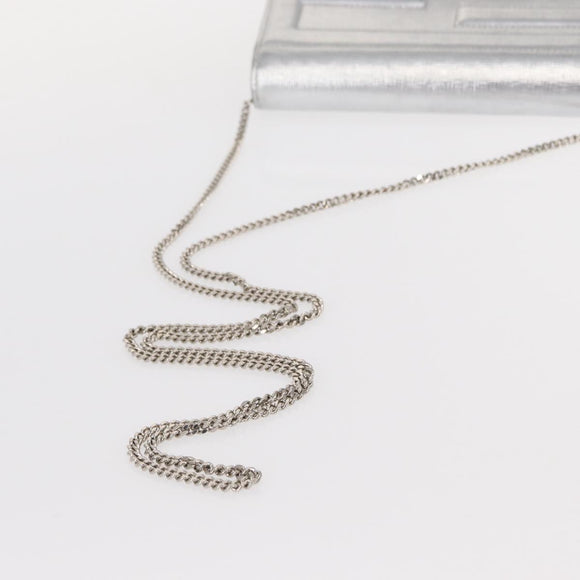 FENDI Chain Shoulder Bag Leather Silver Auth 134354V