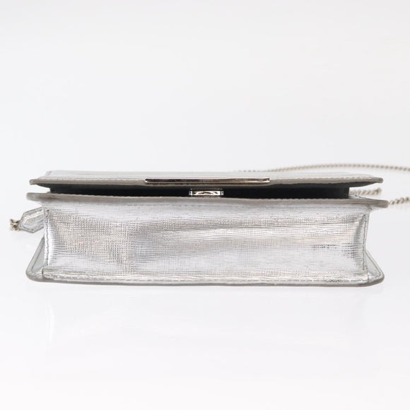 FENDI Chain Shoulder Bag Leather Silver Auth 134354V