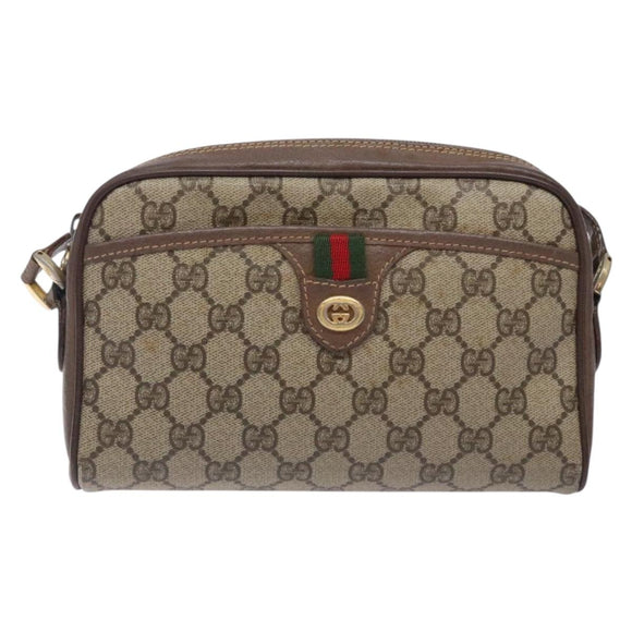 GUCCI GG Supreme Web Sherry Line Bag PVC Beige Gold 001 122 6594 Auth 134379