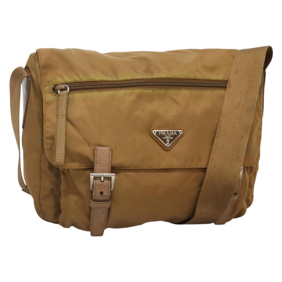 PRADA Shoulder Bag Nylon Brown Silver Auth 134382