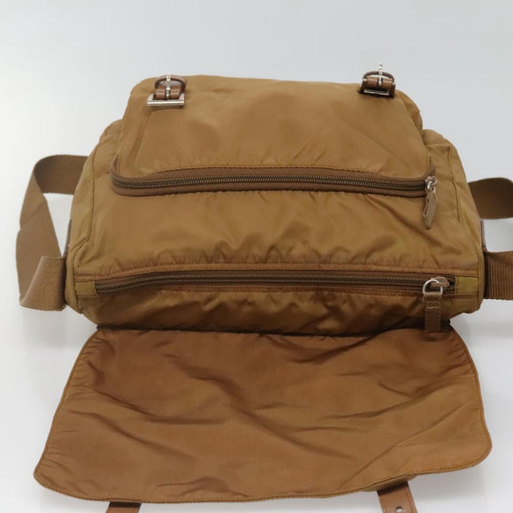 PRADA Shoulder Bag Nylon Brown Silver Auth 134382