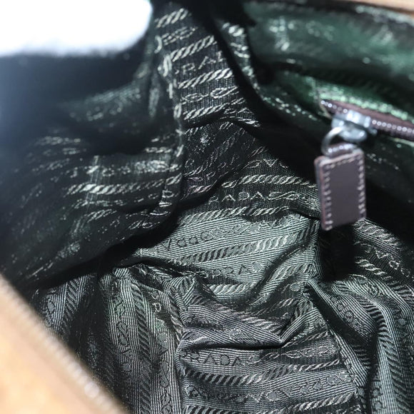 PRADA Shoulder Bag Nylon Brown Silver Auth 134382