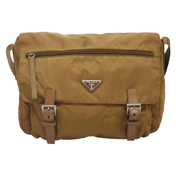 PRADA Shoulder Bag Nylon Brown Silver Auth 134382