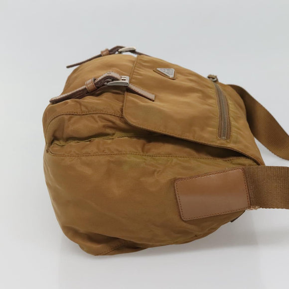 PRADA Shoulder Bag Nylon Brown Silver Auth 134382