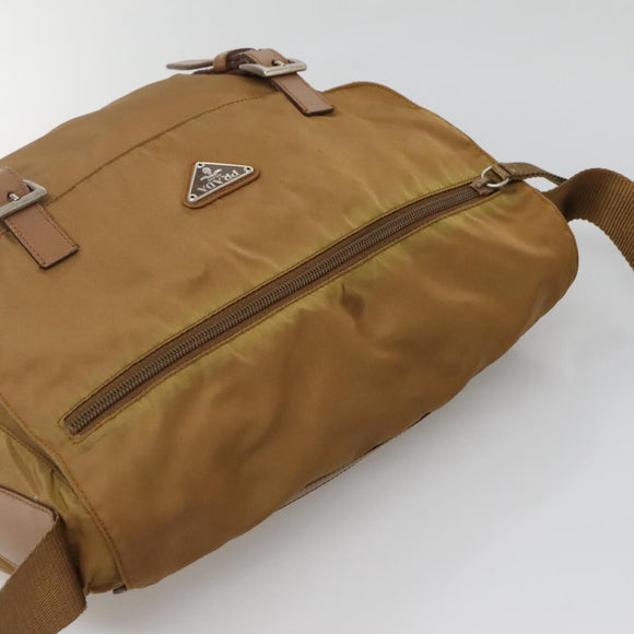 PRADA Shoulder Bag Nylon Brown Silver Auth 134382