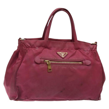 PRADA Hand Bag Nylon Pink Gold Auth 134403