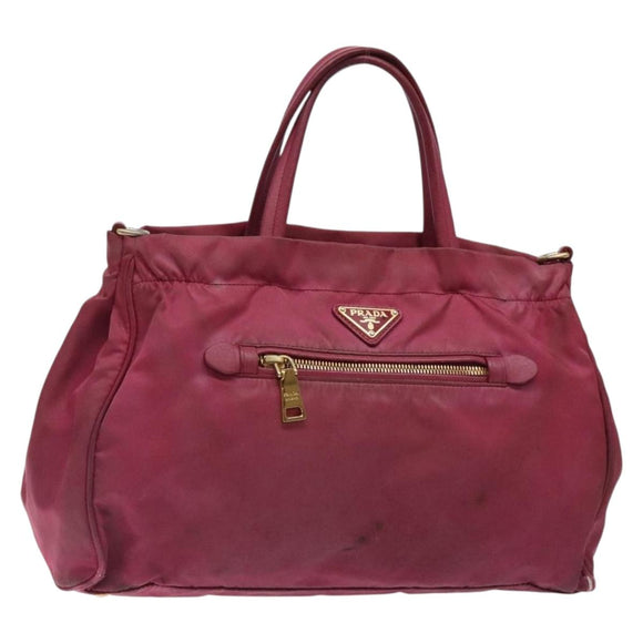 PRADA Hand Bag Nylon Pink Gold Auth 134403