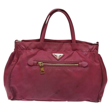 PRADA Hand Bag Nylon Pink Gold Auth 134403 - 0