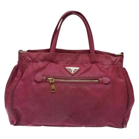 PRADA Hand Bag Nylon Pink Gold Auth 134403