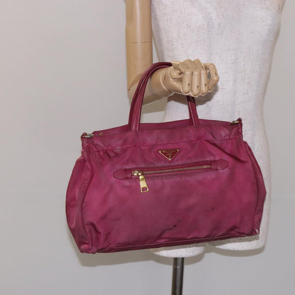 PRADA Hand Bag Nylon Pink Gold Auth 134403