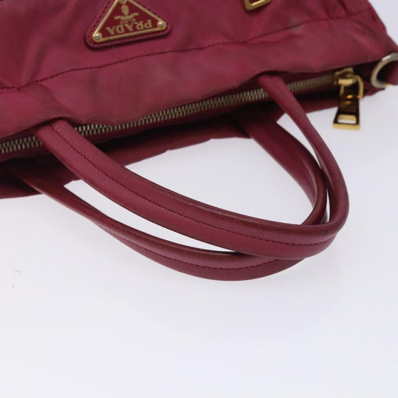 PRADA Hand Bag Nylon Pink Gold Auth 134403