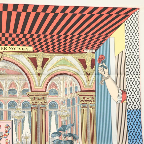 HERMES Carre 90 Scarf ""GRAND THEATRE NOUVEAU"" Silk Red Auth 134429M