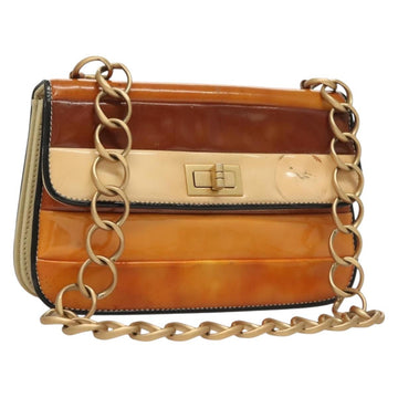 CHANEL Chain Shoulder Bag Enamel Gold Brown CC Auth 134433