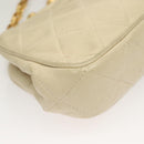 CHANEL Matelasse Clasp Chain Shoulder Bag Lamb Skin White CC Auth 134434-15