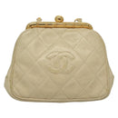 CHANEL Matelasse Clasp Chain Shoulder Bag Lamb Skin White CC Auth 134434-13