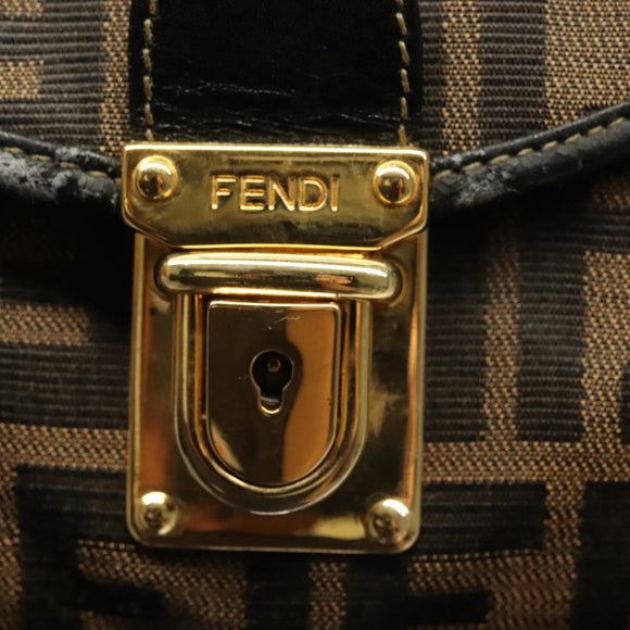 FENDI Zucca Canvas Backpack Black Brown Auth 134435