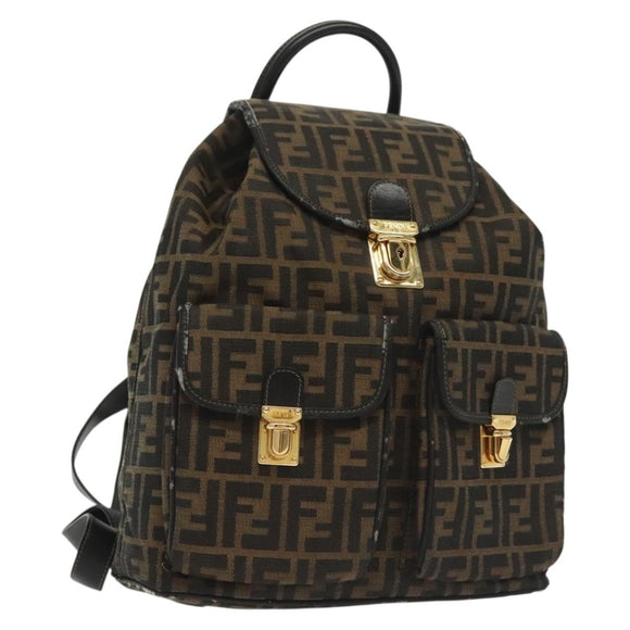 FENDI Zucca Canvas Backpack Black Brown Auth 134435