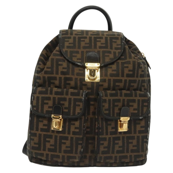 FENDI Zucca Canvas Backpack Black Brown Auth 134435