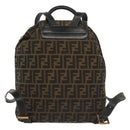 FENDI Zucca Canvas Backpack Black Brown Auth 134435-2