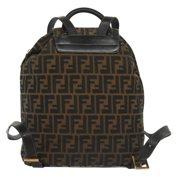 FENDI Zucca Canvas Backpack Black Brown Auth 134435