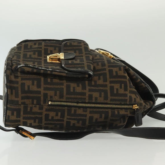 FENDI Zucca Canvas Backpack Black Brown Auth 134435