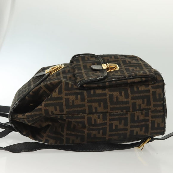 FENDI Zucca Canvas Backpack Black Brown Auth 134435